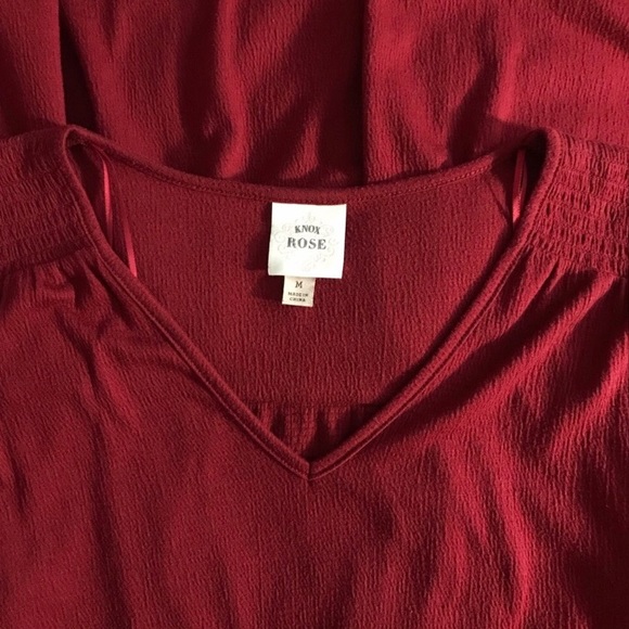 Knox Rose Dark Red V-Neck Tiered Dress or Tunic Blouse with Balloon Sleeves Med - Picture 3 of 5